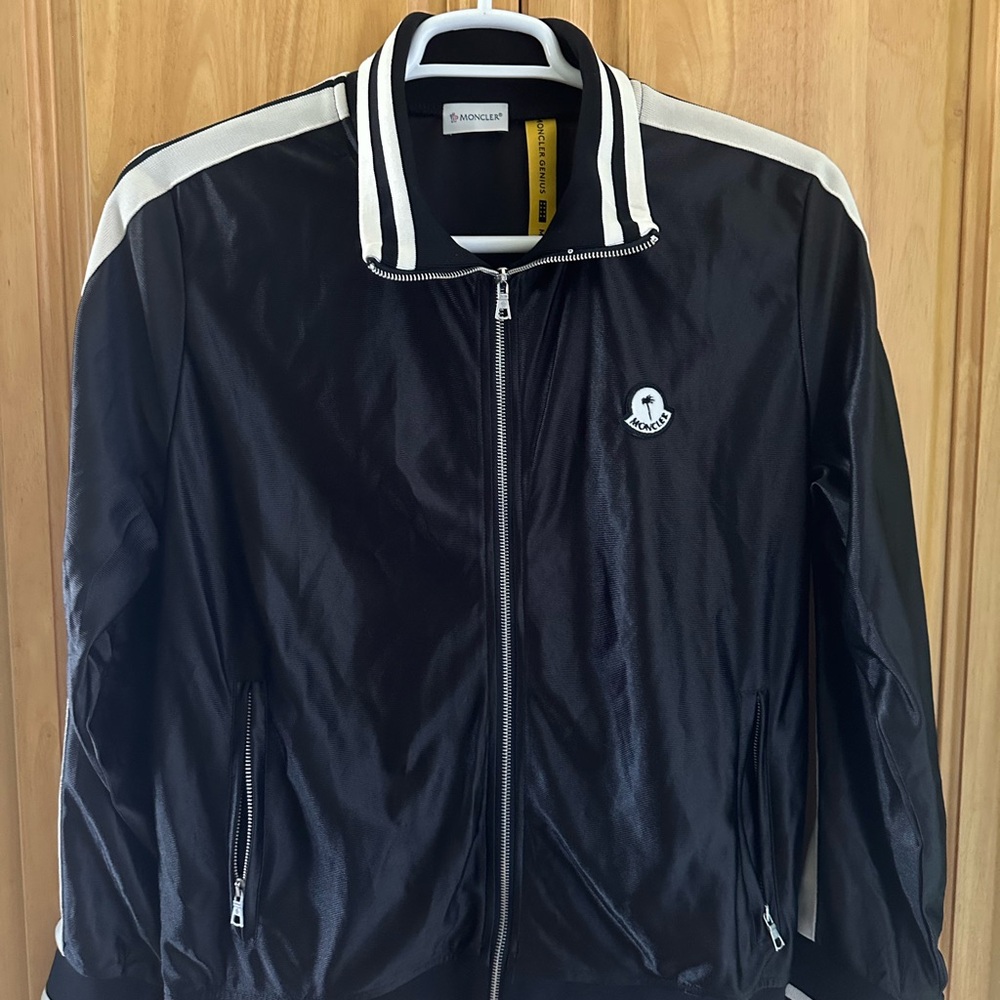 Moncler Black Bomber Jacket with White Stripes
